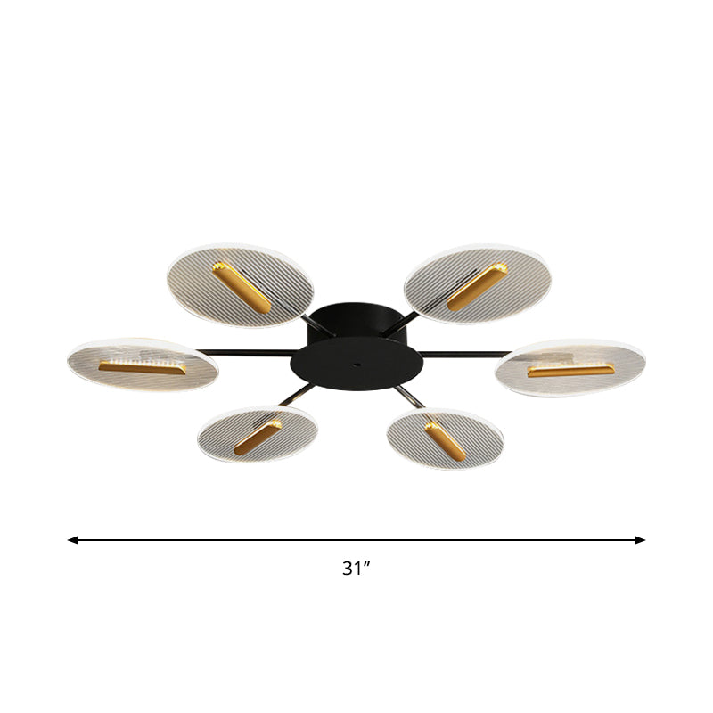 Acrylic Oval Semi Flush Light Nordic 6 Lights Black Flush mount with Adjustable Shade Clearhalo 'Ceiling Lights' 'Close To Ceiling Lights' 'Close to ceiling' 'Semi-flushmount' Lighting' 1711780