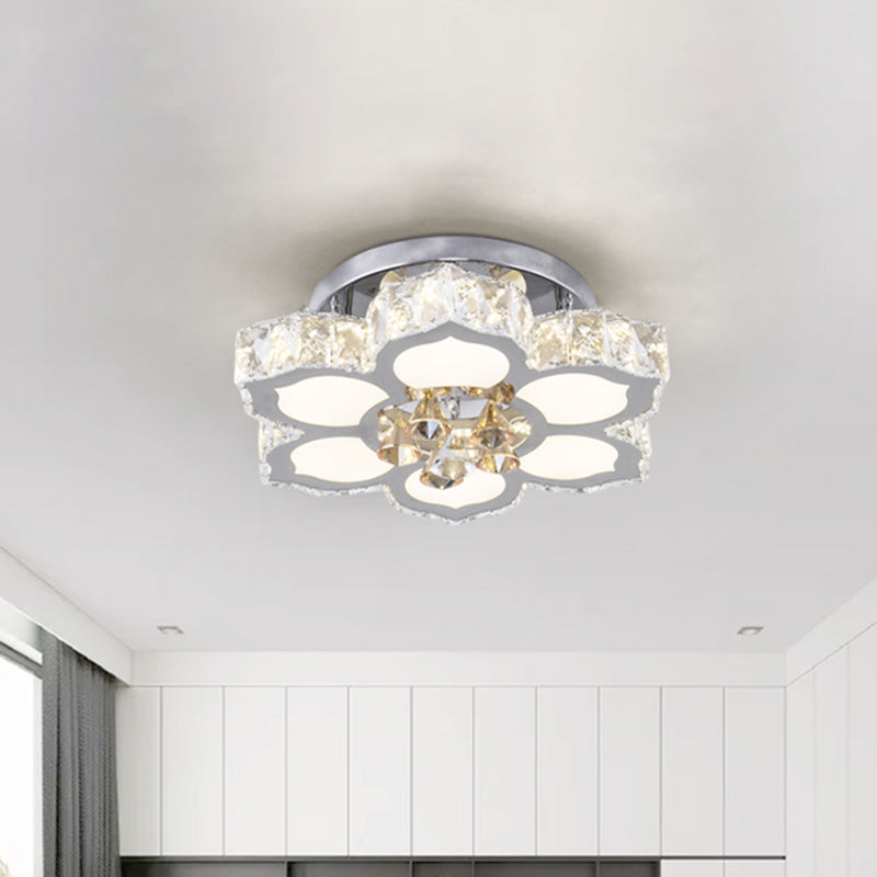 Chrome LED Lotus Ceiling Flush Mount Minimalism Faceted Crystal Semi Flush Light Chrome Clearhalo 'Ceiling Lights' 'Close To Ceiling Lights' 'Close to ceiling' 'Semi-flushmount' Lighting' 1711781