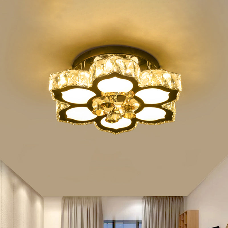 Chrome LED Lotus Ceiling Flush Mount Minimalism Faceted Crystal Semi Flush Light Clearhalo 'Ceiling Lights' 'Close To Ceiling Lights' 'Close to ceiling' 'Semi-flushmount' Lighting' 1711782