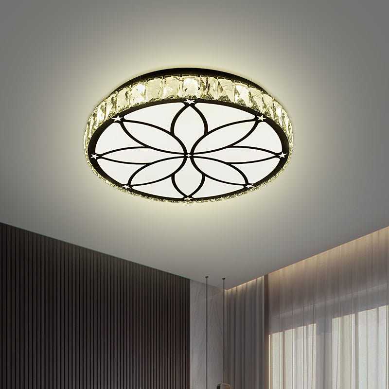 Circle Parlor Flush Mount Lamp Crystal Block LED Modernism Ceiling Light with Bloom Pattern in White White Clearhalo 'Ceiling Lights' 'Close To Ceiling Lights' 'Close to ceiling' 'Flush mount' Lighting' 1711785