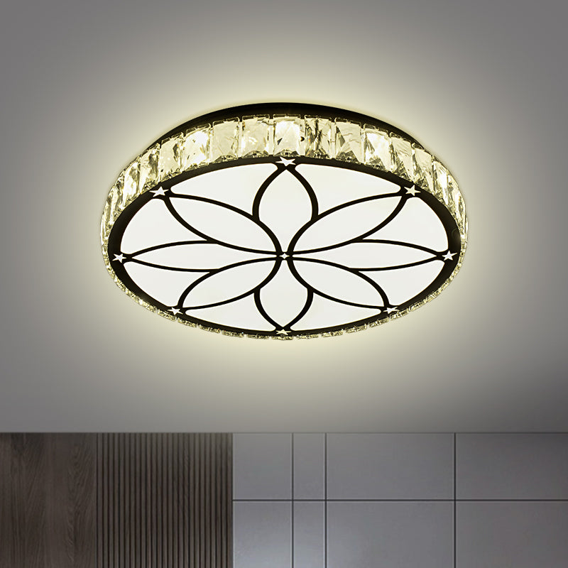 Circle Parlor Flush Mount Lamp Crystal Block LED Modernism Ceiling Light with Bloom Pattern in White Clearhalo 'Ceiling Lights' 'Close To Ceiling Lights' 'Close to ceiling' 'Flush mount' Lighting' 1711786