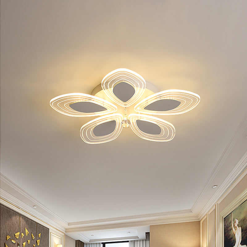 Chrome LED Floral Petal Ceiling Flush Minimalist Acrylic Semi Flush Light with Crystal Droplet Chrome Clearhalo 'Ceiling Lights' 'Close To Ceiling Lights' 'Close to ceiling' 'Semi-flushmount' Lighting' 1711789