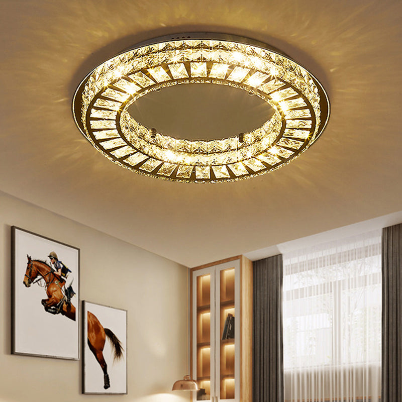 Circular Parlor Flush Lamp Fixture Crystal Rectangle LED Contemporary Ceiling Mounted Light in Chrome Clearhalo 'Ceiling Lights' 'Close To Ceiling Lights' 'Close to ceiling' 'Flush mount' Lighting' 1711794