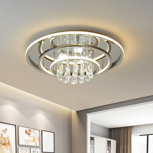 Modernism Rings Ceiling Mounted Light Metal Living Room LED Semi Flush with Crystal Strands in Chrome Clearhalo 'Ceiling Lights' 'Close To Ceiling Lights' 'Close to ceiling' 'Semi-flushmount' Lighting' 1711798