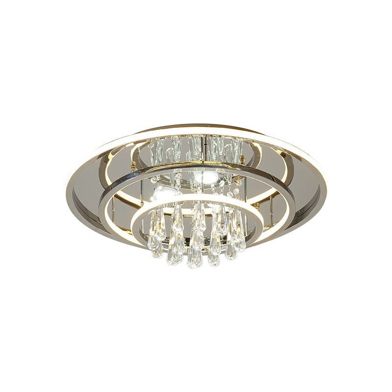 Modernism Rings Ceiling Mounted Light Metal Living Room LED Semi Flush with Crystal Strands in Chrome Clearhalo 'Ceiling Lights' 'Close To Ceiling Lights' 'Close to ceiling' 'Semi-flushmount' Lighting' 1711799