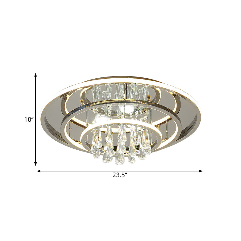 Modernism Rings Ceiling Mounted Light Metal Living Room LED Semi Flush with Crystal Strands in Chrome Clearhalo 'Ceiling Lights' 'Close To Ceiling Lights' 'Close to ceiling' 'Semi-flushmount' Lighting' 1711800