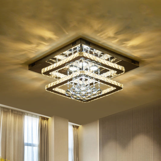 Dual Squares Faceted Crystal Semi Flush Simple LED Chrome Ceiling Lighting with Droplet Chrome Clearhalo 'Ceiling Lights' 'Close To Ceiling Lights' 'Close to ceiling' 'Semi-flushmount' Lighting' 1711801