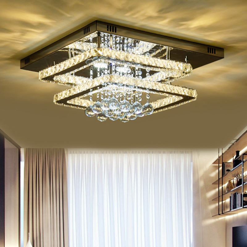 Dual Squares Faceted Crystal Semi Flush Simple LED Chrome Ceiling Lighting with Droplet Clearhalo 'Ceiling Lights' 'Close To Ceiling Lights' 'Close to ceiling' 'Semi-flushmount' Lighting' 1711802