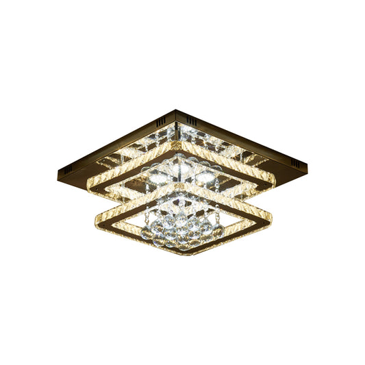 Dual Squares Faceted Crystal Semi Flush Simple LED Chrome Ceiling Lighting with Droplet Clearhalo 'Ceiling Lights' 'Close To Ceiling Lights' 'Close to ceiling' 'Semi-flushmount' Lighting' 1711803