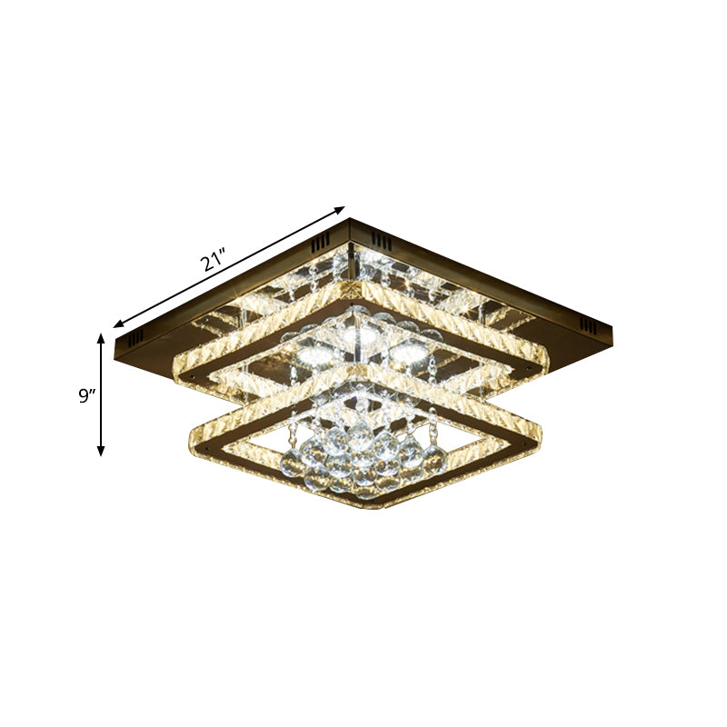 Dual Squares Faceted Crystal Semi Flush Simple LED Chrome Ceiling Lighting with Droplet Clearhalo 'Ceiling Lights' 'Close To Ceiling Lights' 'Close to ceiling' 'Semi-flushmount' Lighting' 1711804