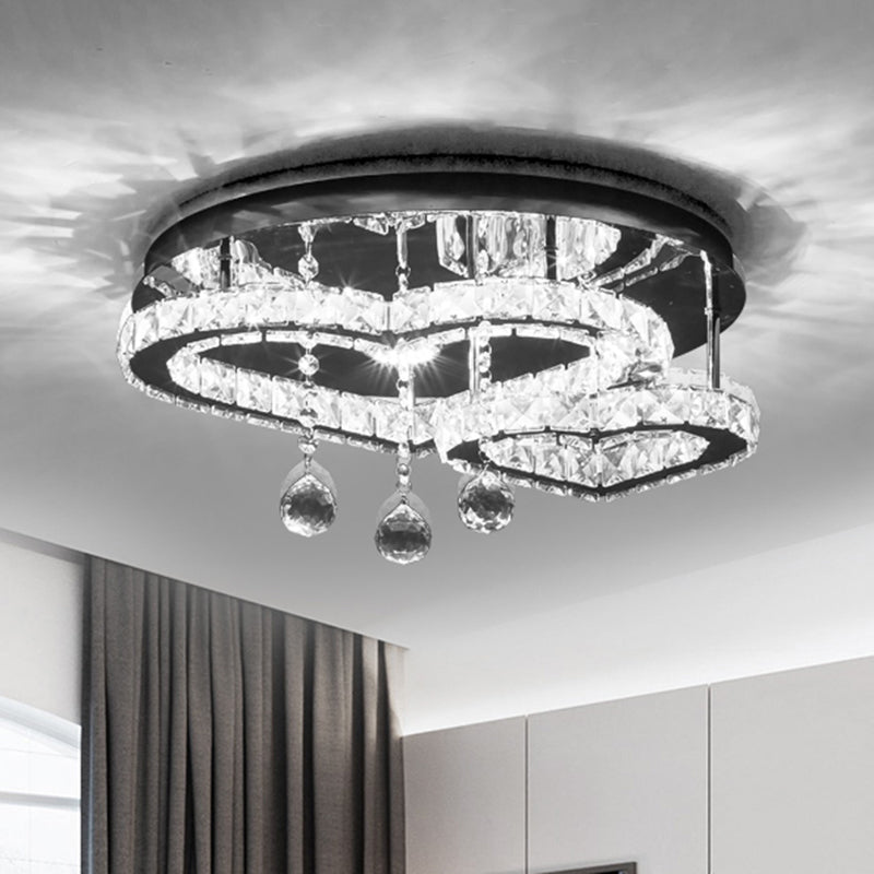 Contemporary Loving Heart Ceiling Lamp Crystal Block LED Bedroom Semi Flush Mount in Chrome Clearhalo 'Ceiling Lights' 'Close To Ceiling Lights' 'Close to ceiling' 'Semi-flushmount' Lighting' 1711806