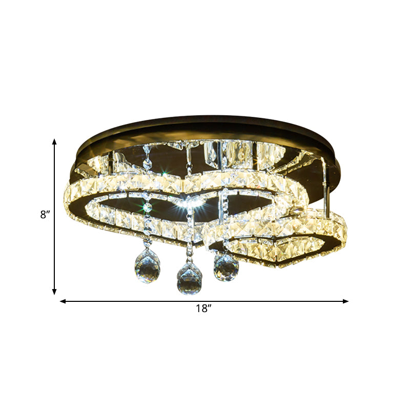 Contemporary Loving Heart Ceiling Lamp Crystal Block LED Bedroom Semi Flush Mount in Chrome Clearhalo 'Ceiling Lights' 'Close To Ceiling Lights' 'Close to ceiling' 'Semi-flushmount' Lighting' 1711808