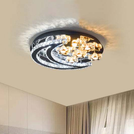 LED Great Room Semi Mount Lighting Modernism Chrome Ceiling Flush with Crescent and Star Crystal Shade Chrome Clearhalo 'Ceiling Lights' 'Close To Ceiling Lights' 'Close to ceiling' 'Semi-flushmount' Lighting' 1711809