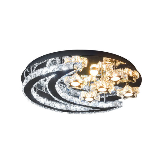 LED Great Room Semi Mount Lighting Modernism Chrome Ceiling Flush with Crescent and Star Crystal Shade Clearhalo 'Ceiling Lights' 'Close To Ceiling Lights' 'Close to ceiling' 'Semi-flushmount' Lighting' 1711810