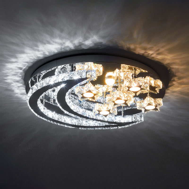 LED Great Room Semi Mount Lighting Modernism Chrome Ceiling Flush with Crescent and Star Crystal Shade Clearhalo 'Ceiling Lights' 'Close To Ceiling Lights' 'Close to ceiling' 'Semi-flushmount' Lighting' 1711811