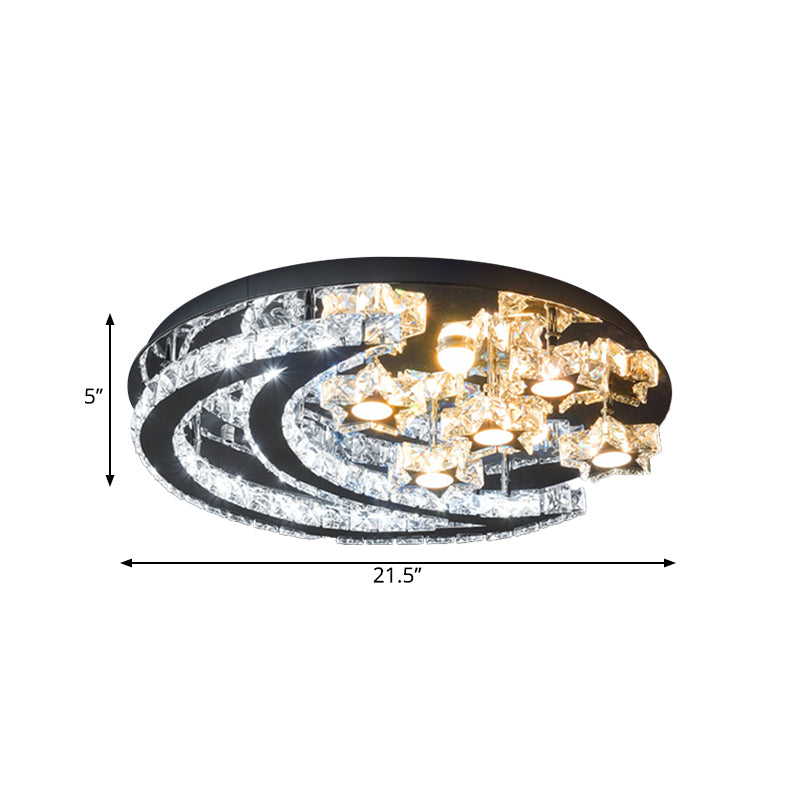 LED Great Room Semi Mount Lighting Modernism Chrome Ceiling Flush with Crescent and Star Crystal Shade Clearhalo 'Ceiling Lights' 'Close To Ceiling Lights' 'Close to ceiling' 'Semi-flushmount' Lighting' 1711812