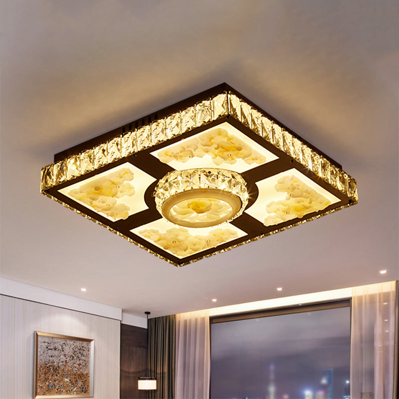 Cut Crystal Square Ceiling Lighting Modern LED Flush Mount Light with Lotus Design in Chrome Chrome Clearhalo 'Ceiling Lights' 'Close To Ceiling Lights' 'Close to ceiling' 'Flush mount' Lighting' 1711821