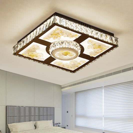 Cut Crystal Square Ceiling Lighting Modern LED Flush Mount Light with Lotus Design in Chrome Clearhalo 'Ceiling Lights' 'Close To Ceiling Lights' 'Close to ceiling' 'Flush mount' Lighting' 1711822