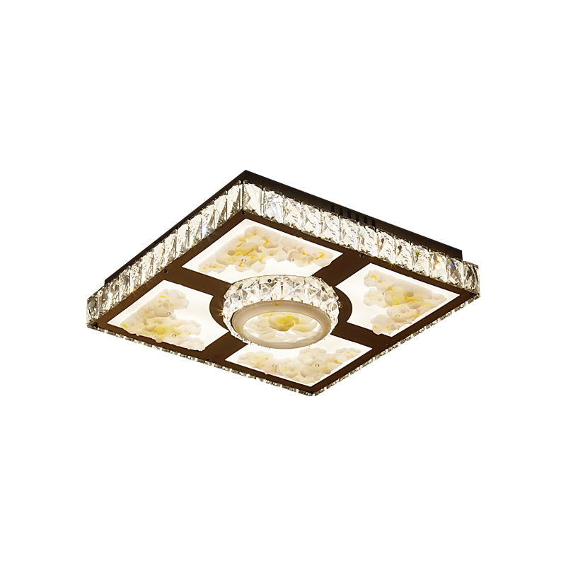 Cut Crystal Square Ceiling Lighting Modern LED Flush Mount Light with Lotus Design in Chrome Clearhalo 'Ceiling Lights' 'Close To Ceiling Lights' 'Close to ceiling' 'Flush mount' Lighting' 1711823