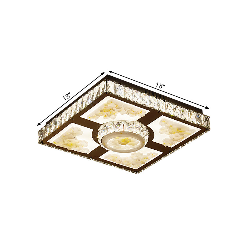 Cut Crystal Square Ceiling Lighting Modern LED Flush Mount Light with Lotus Design in Chrome Clearhalo 'Ceiling Lights' 'Close To Ceiling Lights' 'Close to ceiling' 'Flush mount' Lighting' 1711824