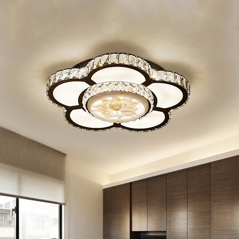 Simple LED Semi Flush Mount Light Chrome Flower Ceiling Lamp with Beveled Crystal Shade Chrome Clearhalo 'Ceiling Lights' 'Close To Ceiling Lights' 'Close to ceiling' 'Semi-flushmount' Lighting' 1711825