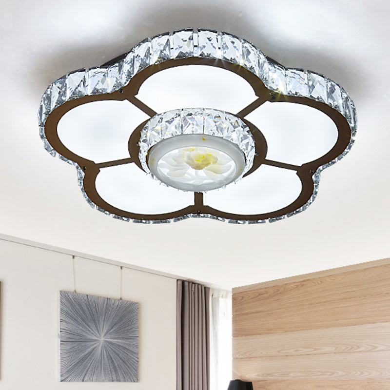 Simple LED Semi Flush Mount Light Chrome Flower Ceiling Lamp with Beveled Crystal Shade Clearhalo 'Ceiling Lights' 'Close To Ceiling Lights' 'Close to ceiling' 'Semi-flushmount' Lighting' 1711826