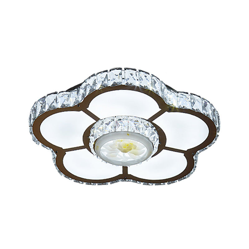 Simple LED Semi Flush Mount Light Chrome Flower Ceiling Lamp with Beveled Crystal Shade Clearhalo 'Ceiling Lights' 'Close To Ceiling Lights' 'Close to ceiling' 'Semi-flushmount' Lighting' 1711827