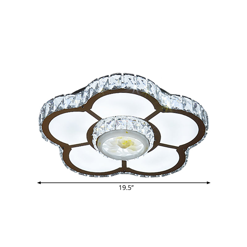 Simple LED Semi Flush Mount Light Chrome Flower Ceiling Lamp with Beveled Crystal Shade Clearhalo 'Ceiling Lights' 'Close To Ceiling Lights' 'Close to ceiling' 'Semi-flushmount' Lighting' 1711828