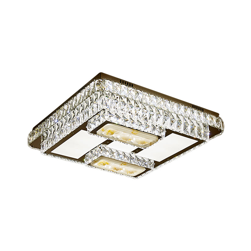 Simplicity Square Ceiling Mounted Light LED Crystal Flush Mount Lamp in  Chrome with Clover Pattern - Clearhalo