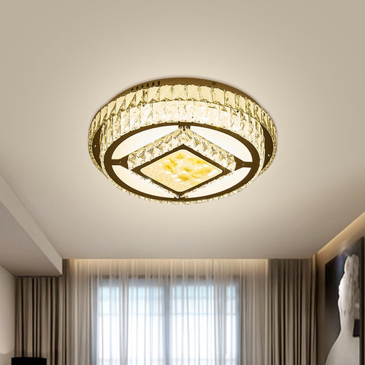 Crystal Block Circle Flush Mount Modernist LED Chrome Ceiling Fixture with Lotus Design Chrome Clearhalo 'Ceiling Lights' 'Close To Ceiling Lights' 'Close to ceiling' 'Flush mount' Lighting' 1711837