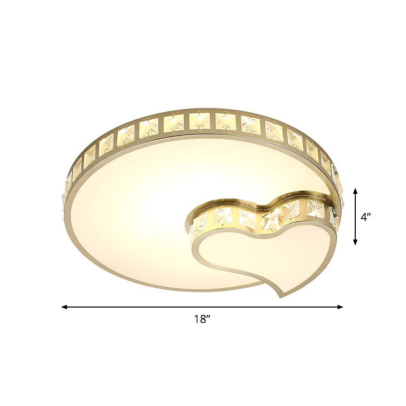 Cut Crystal Heart and Round Flushmount Simple Style LED Ceiling Light Fixture in Gold Clearhalo 'Ceiling Lights' 'Close To Ceiling Lights' 'Close to ceiling' 'Flush mount' Lighting' 1711856