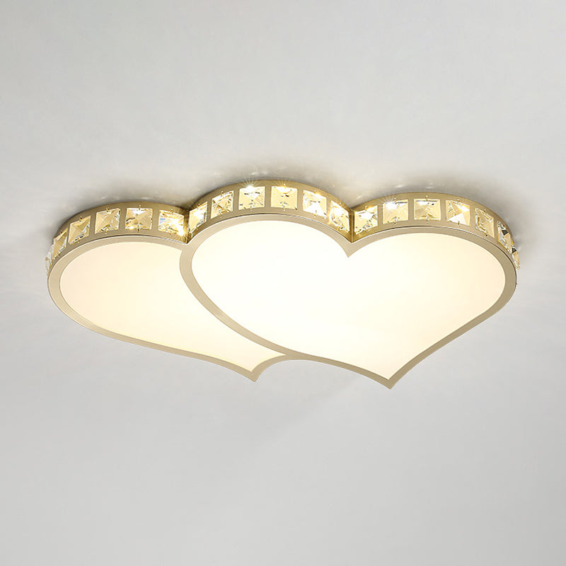 Gold LED Loving Heart Ceiling Flush Contemporary Crystal Block Flush Mount Lighting Fixture Clearhalo 'Ceiling Lights' 'Close To Ceiling Lights' 'Close to ceiling' 'Flush mount' Lighting' 1711859