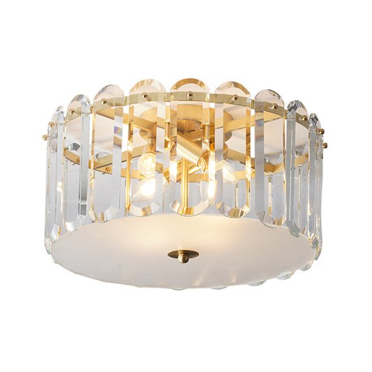 4 Bulbs Doorway Flush Light Fixture Modern White Ceiling Flush Mount with Drum Clear Crystal Rectangle Shade Clearhalo 'Ceiling Lights' 'Close To Ceiling Lights' 'Close to ceiling' 'Flush mount' Lighting' 1711902