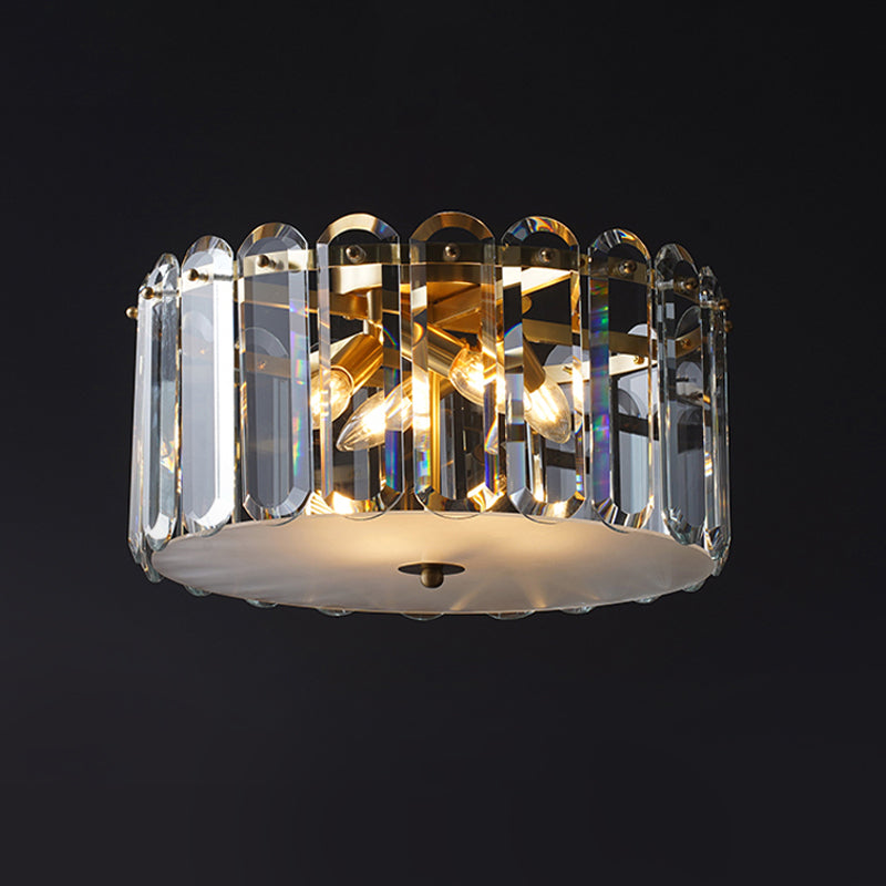 4 Bulbs Doorway Flush Light Fixture Modern White Ceiling Flush Mount with Drum Clear Crystal Rectangle Shade Clearhalo 'Ceiling Lights' 'Close To Ceiling Lights' 'Close to ceiling' 'Flush mount' Lighting' 1711903