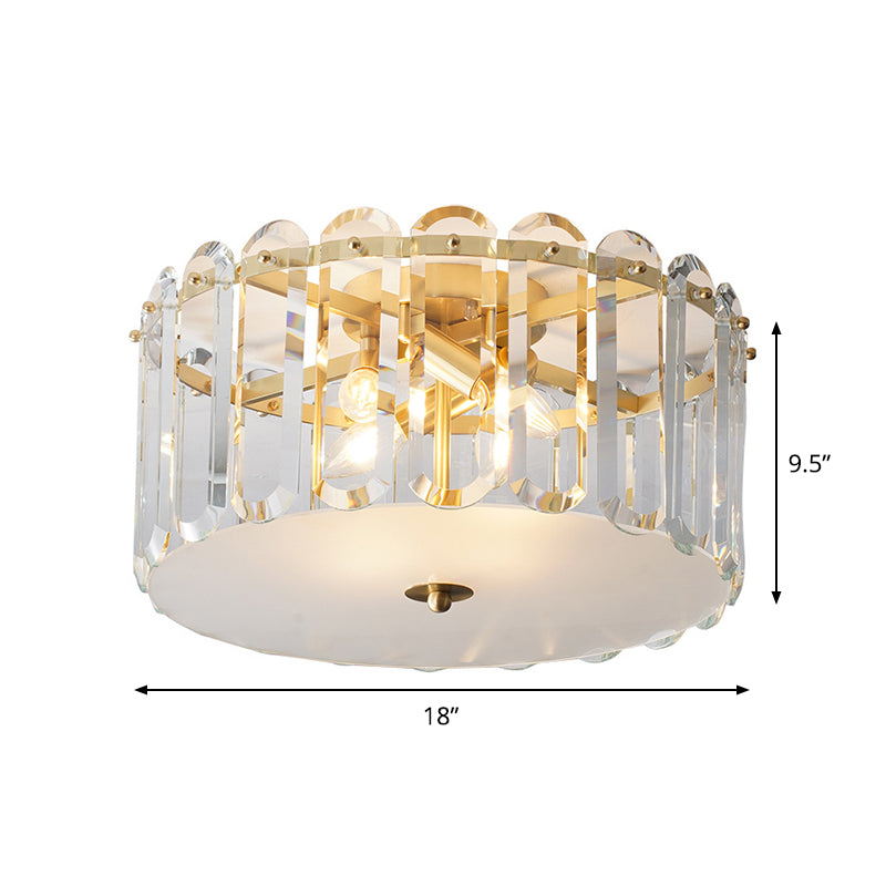 4 Bulbs Doorway Flush Light Fixture Modern White Ceiling Flush Mount with Drum Clear Crystal Rectangle Shade Clearhalo 'Ceiling Lights' 'Close To Ceiling Lights' 'Close to ceiling' 'Flush mount' Lighting' 1711904