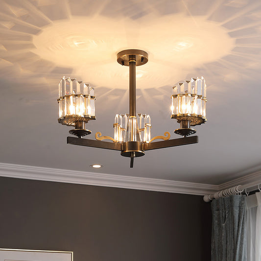 Half-Cylinder Ceiling Mounted Light Simplicity Crystal Prisms 3 Bulbs Parlor Semi Flush Chandelier in Black Black Clearhalo 'Ceiling Lights' 'Close To Ceiling Lights' 'Close to ceiling' 'Semi-flushmount' Lighting' 1711905