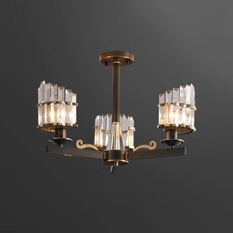 Half-Cylinder Ceiling Mounted Light Simplicity Crystal Prisms 3 Bulbs Parlor Semi Flush Chandelier in Black Clearhalo 'Ceiling Lights' 'Close To Ceiling Lights' 'Close to ceiling' 'Semi-flushmount' Lighting' 1711907