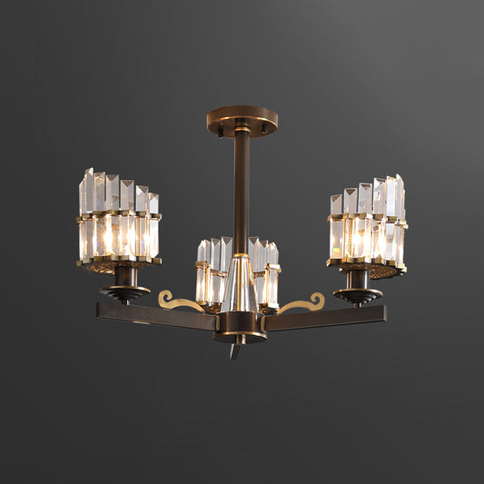 Half-Cylinder Ceiling Mounted Light Simplicity Crystal Prisms 3 Bulbs Parlor Semi Flush Chandelier in Black Clearhalo 'Ceiling Lights' 'Close To Ceiling Lights' 'Close to ceiling' 'Semi-flushmount' Lighting' 1711907