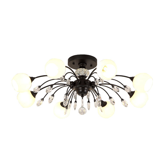 Opal Glass Sputnik Globe Semi Flush Modernism 8-Bulb Ceiling Mounted Fixture with Crystal Deco in Black Clearhalo 'Ceiling Lights' 'Close To Ceiling Lights' 'Close to ceiling' 'Semi-flushmount' Lighting' 1711910