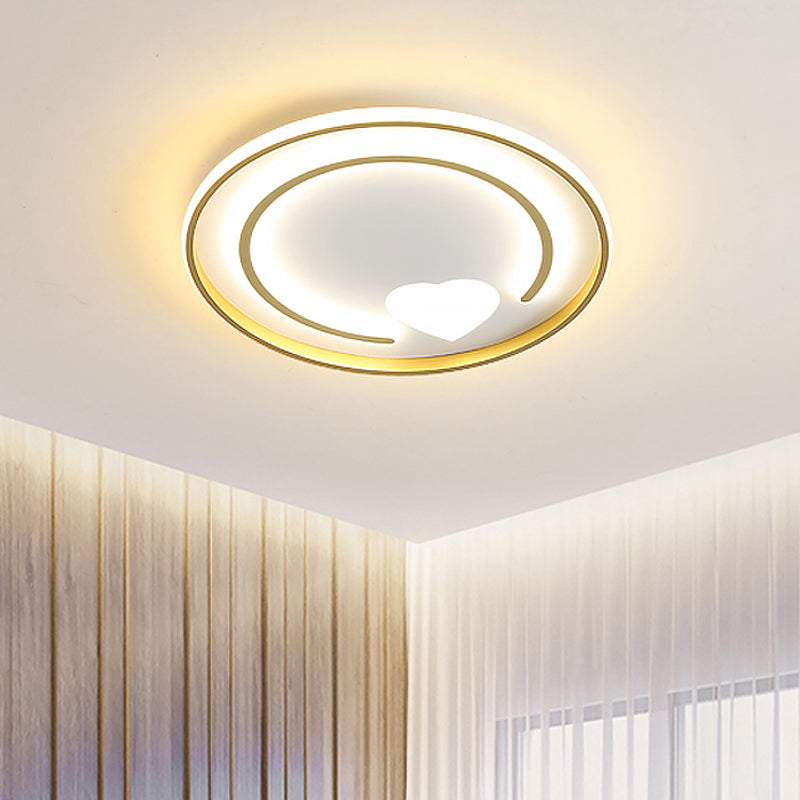 Circle and Heart Flush Mount Lighting Modernist Acrylic Gold Ceiling Light Fixture Gold Clearhalo 'Ceiling Lights' 'Close To Ceiling Lights' 'Close to ceiling' 'Flush mount' Lighting' 1711929