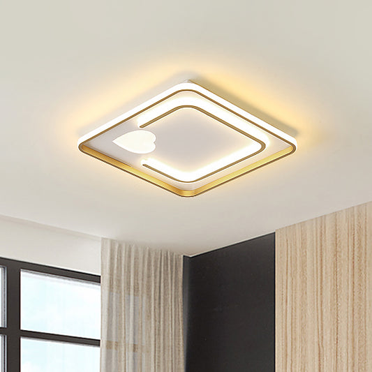 Acrylic Square Ceiling Light Contemporary LED Flush Mount Lamp with Loving Heart Design in White Gold Clearhalo 'Ceiling Lights' 'Close To Ceiling Lights' 'Close to ceiling' 'Flush mount' Lighting' 1711933