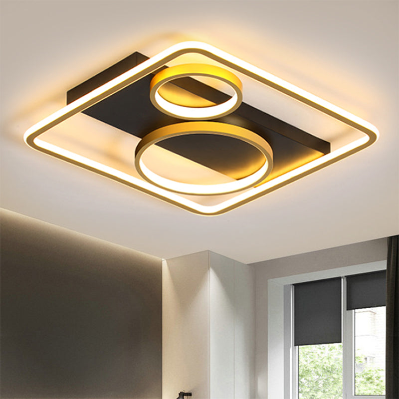 Square Flush Mount Lamp Modernist Metal LED Black Flush Light Fixture with Dual Rings Design Clearhalo 'Ceiling Lights' 'Close To Ceiling Lights' 'Close to ceiling' 'Flush mount' Lighting' 1711958