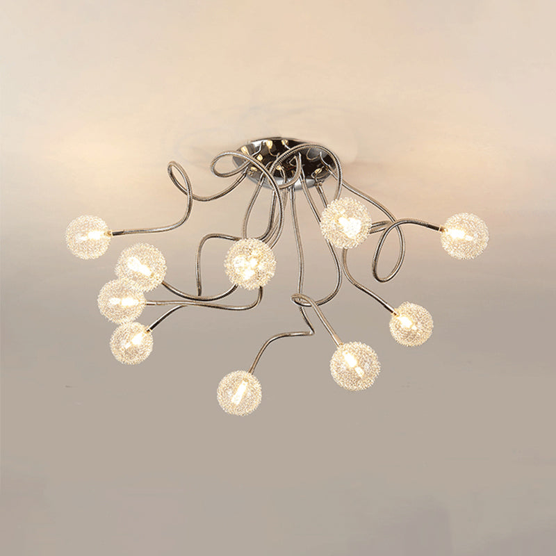 Metallic Globe Semi Flush Light Fixture Post Contemporary LED Chrome Flushmount Lighting Clearhalo 'Ceiling Lights' 'Close To Ceiling Lights' 'Close to ceiling' 'Semi-flushmount' Lighting' 1711971