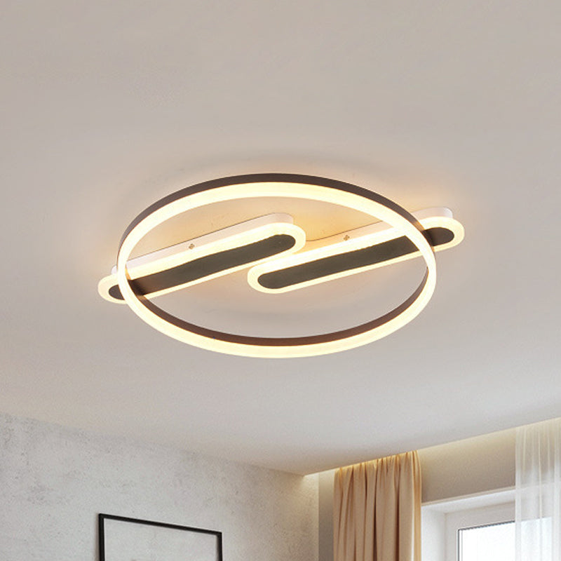 Acrylic Ringed Flush Light Contemporary LED Black Flush Mount Lamp with Dual Rectangle Canopy, Warm/White Light Clearhalo 'Ceiling Lights' 'Close To Ceiling Lights' 'Close to ceiling' 'Flush mount' Lighting' 1712007