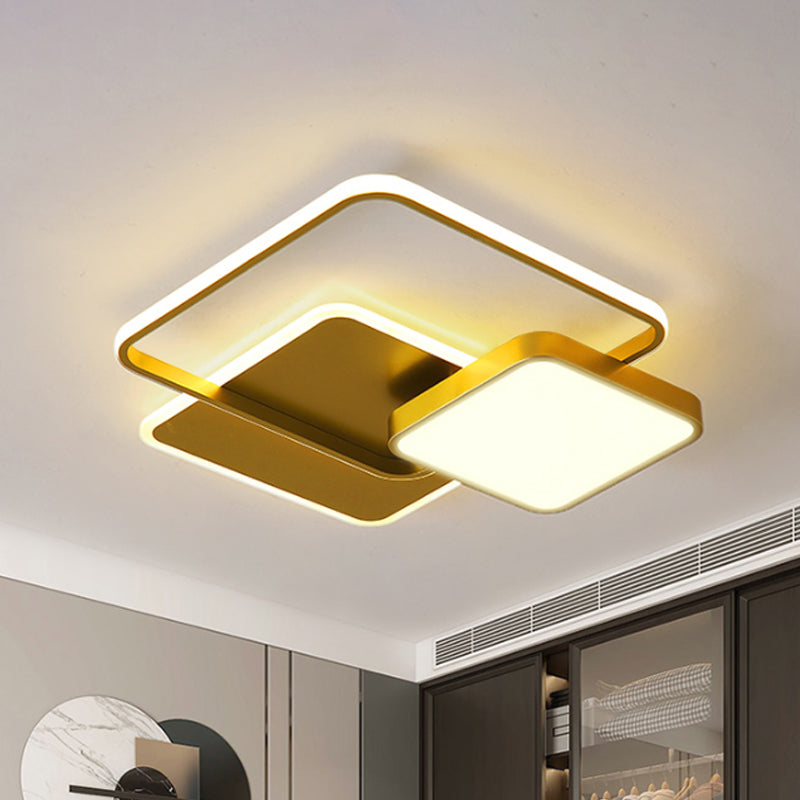 Metal Square Ceiling Light Fixture Modern LED Flush Mount Lamp in Gold/Black and White for Bedroom Gold Clearhalo 'Ceiling Lights' 'Close To Ceiling Lights' 'Close to ceiling' 'Flush mount' Lighting' 1712029