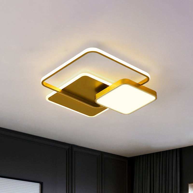 Metal Square Ceiling Light Fixture Modern LED Flush Mount Lamp in Gold/Black and White for Bedroom Clearhalo 'Ceiling Lights' 'Close To Ceiling Lights' 'Close to ceiling' 'Flush mount' Lighting' 1712030