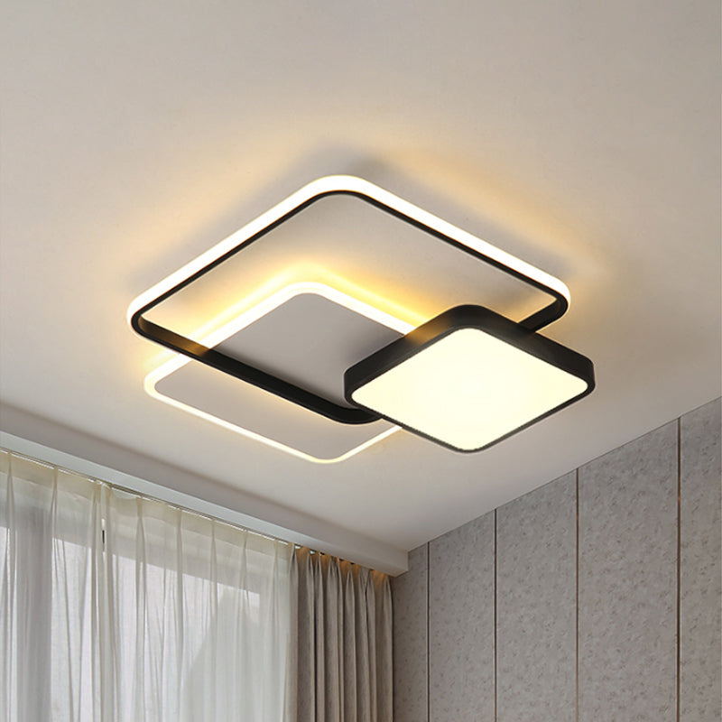 Metal Square Ceiling Light Fixture Modern LED Flush Mount Lamp in Gold/Black and White for Bedroom Black-White Clearhalo 'Ceiling Lights' 'Close To Ceiling Lights' 'Close to ceiling' 'Flush mount' Lighting' 1712033