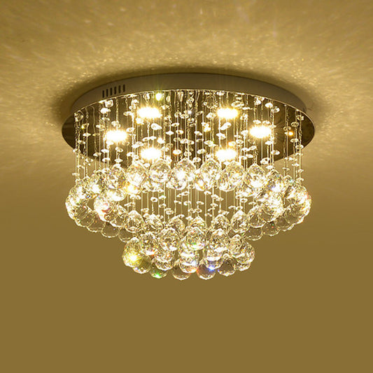 Minimalist LED Flush Lamp Nickel Circle Ceiling Mounted Light with Crystal Drip Shade, 19.5"/23.5" Wide Clearhalo 'Ceiling Lights' 'Close To Ceiling Lights' 'Close to ceiling' 'Semi-flushmount' Lighting' 1712082