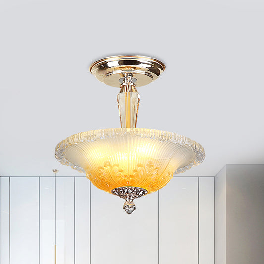 Gold LED Bowl Semi Flush Mount Light Simple White/Yellow Crystal Ceiling Lighting for Hallway Clearhalo 'Ceiling Lights' 'Close To Ceiling Lights' 'Close to ceiling' 'Semi-flushmount' Lighting' 1712138