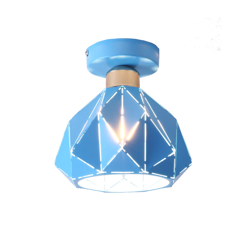 Hollow Polyhedron Balcony Porch Ceiling Mount Light Metal One Light Ceiling Lamp Clearhalo 'Ceiling Lights' 'Close To Ceiling Lights' 'Close to ceiling' 'Semi-flushmount' Lighting' 171214